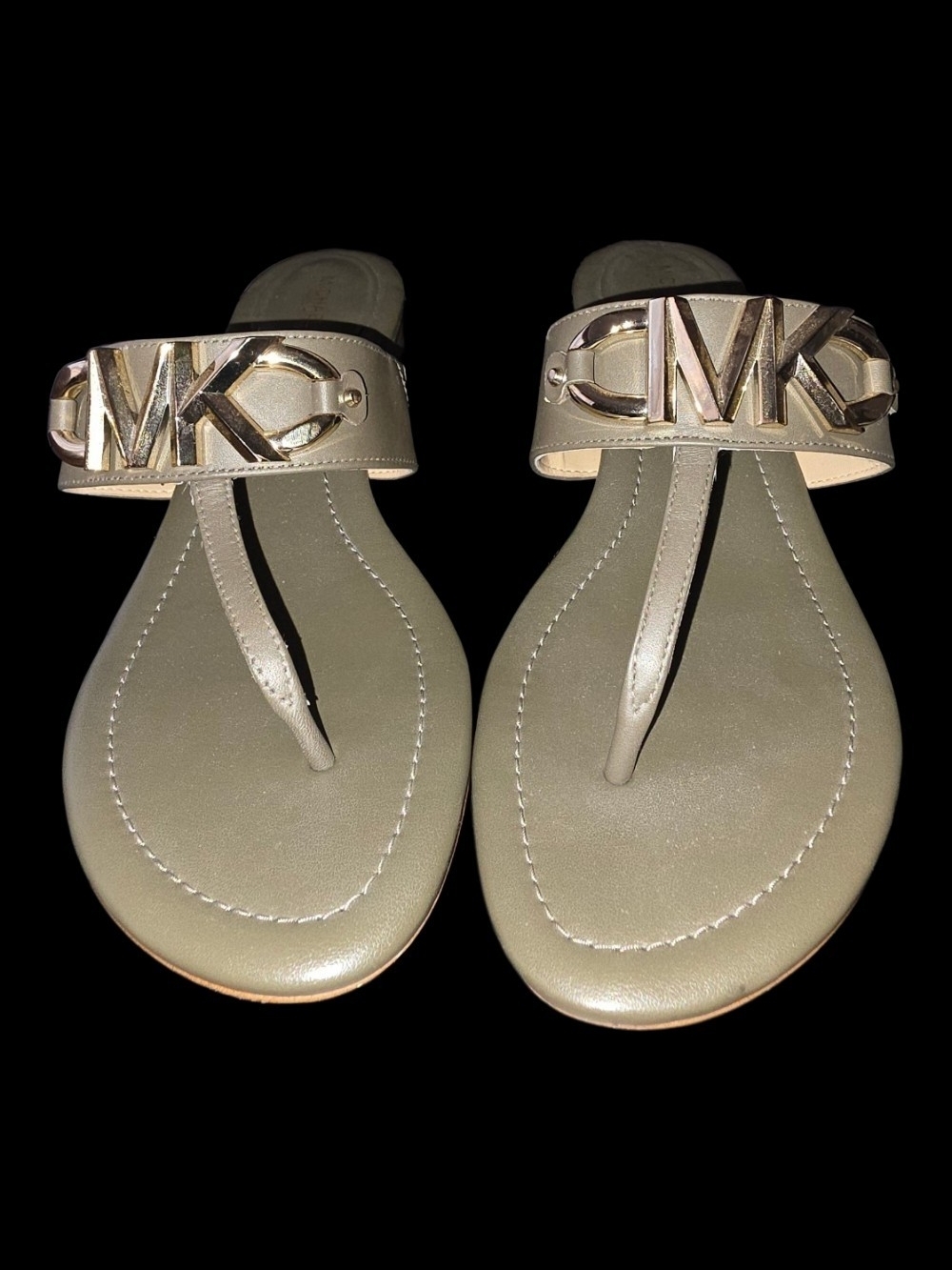 Michael Kors Camila Olive Green Leather Logo Thong Wedge Sandals - Size 9M
